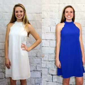 Scallop Trim Sleeveless Dress in Royal Or White